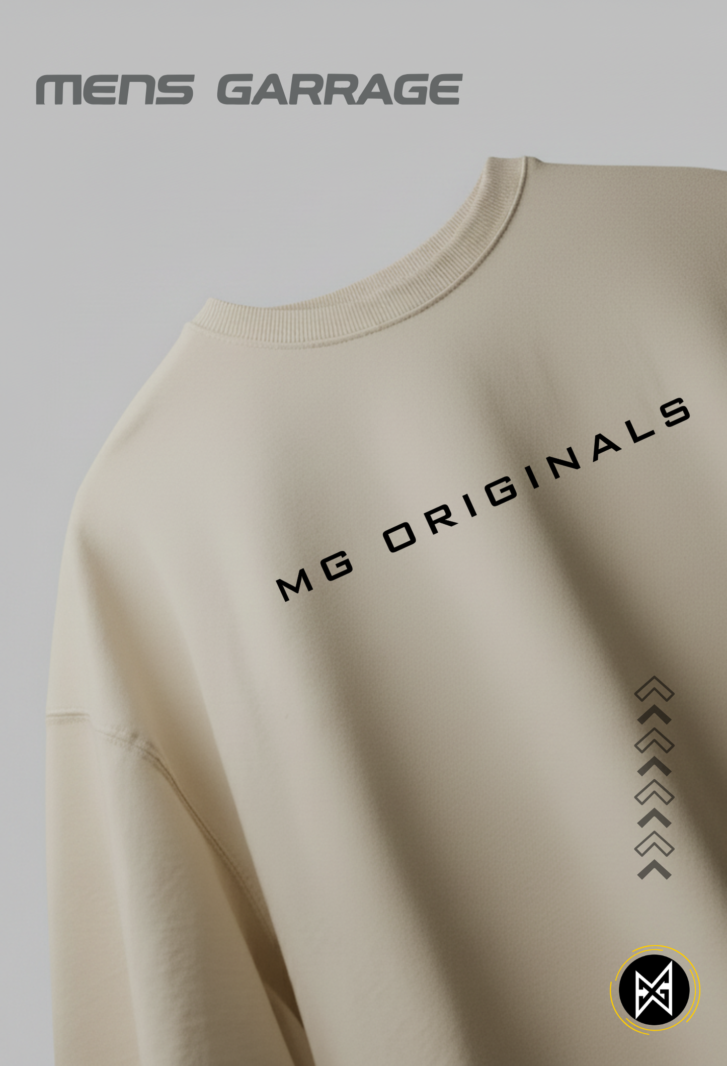 MG Originals Oversized T-Shirt for Men | Premium 240 GSM Streetwear Tee – Lite Beige | Mens Garrage