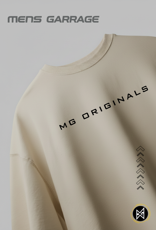 MG Originals Oversized T-Shirt for Men | Premium 240 GSM Streetwear Tee – Lite Beige | Mens Garrage